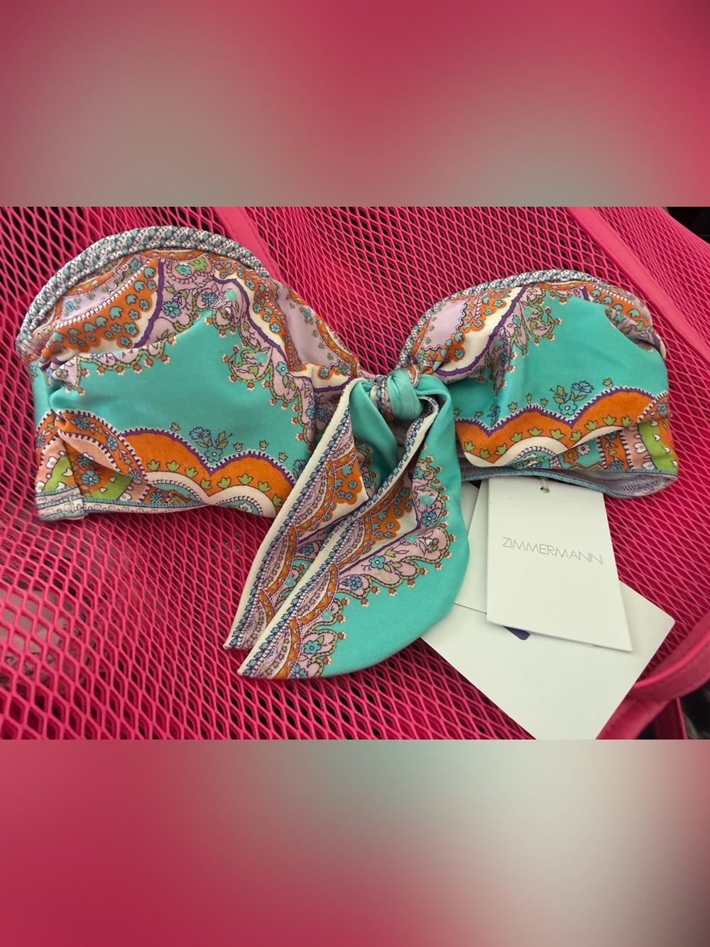 Zimmermann Turquoise Orange Paisley Bandeau Bikini Top - with tags